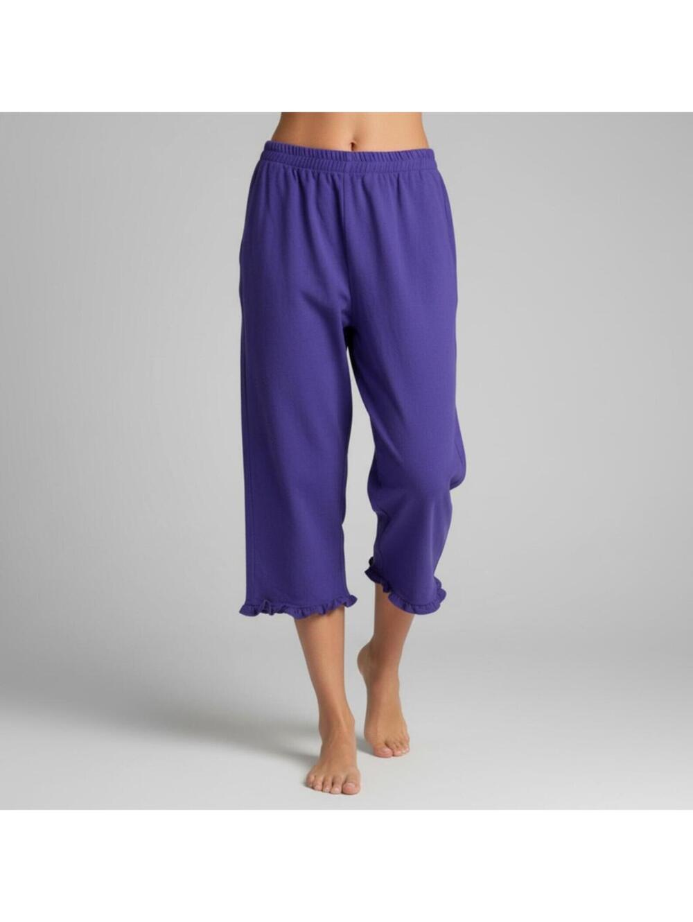 B'Gauze Bohochic Purple Cotton Crop Pants Ruffle Hem Women’s Size S/M Casual